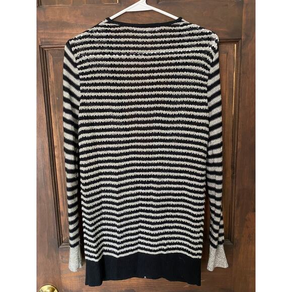 Ann Taylor LOFT Womens Cardigan Sweater V Neck Black Silver Stripe Medium - Picture 7 of 10